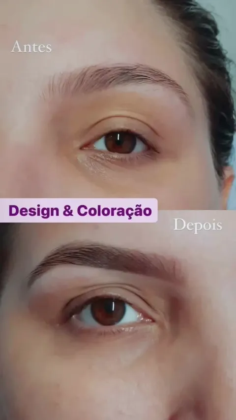 Antes e depois de design com coloração de sobrancelhas